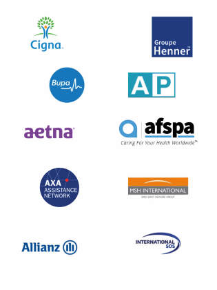 Assurances partenaires : MSH, AXA, AIG, Allianz, Groupe Henner, NSIA assurances, CIGNA, CEGA, Bupa, aetna LOG letter of guaranteee